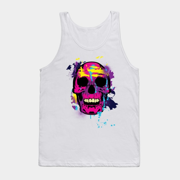 Skull neon spray paint and strokes Tank Top by ddtk